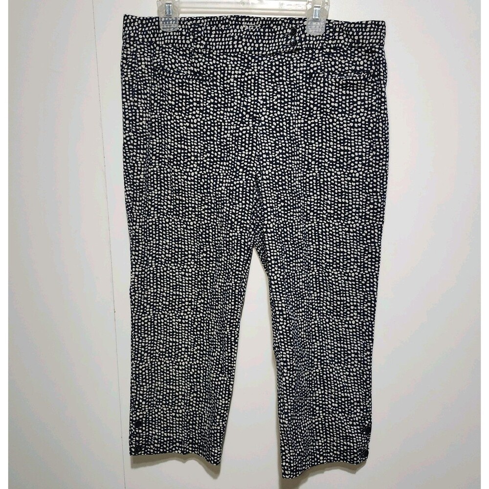 LOFT Original Crop Pants Women Size 14 Navy White Print Stretch Ann Taylor Loft